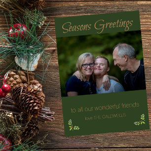 Seasons Greetings Green & Gold Photo Card Feiertagskarte