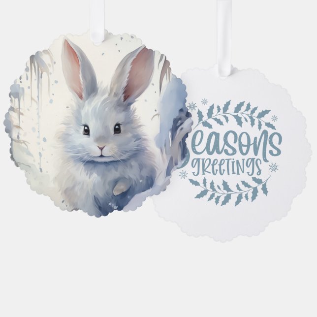 Season's Greetings Little Rabbit In Snow Ornament Karte (Vorderseite/Rückseite)