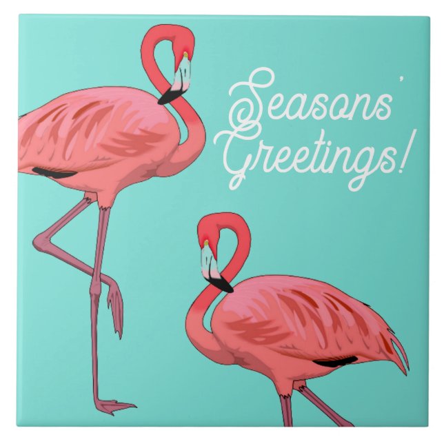 Seasons Greetings Tropical Flamingos Decorative Fliese (Vorderseite)