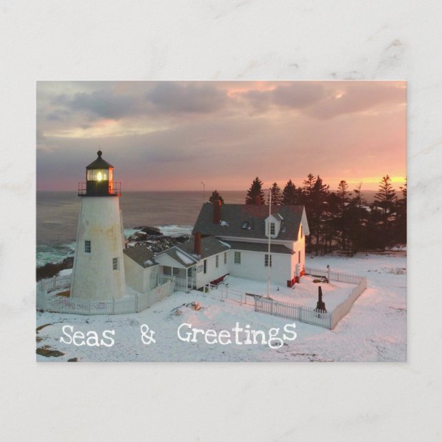 Seasons Greetings Xmas Lighthouse Feiertagspostkarte (Vorderseite)