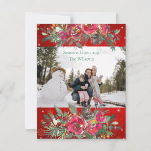 Seasons Gruß Red Green Pine Cones Bough Foto Feiertagskarte