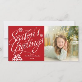Seasons Gruß Script Red Holiday Foto Card Feiertagskarte
