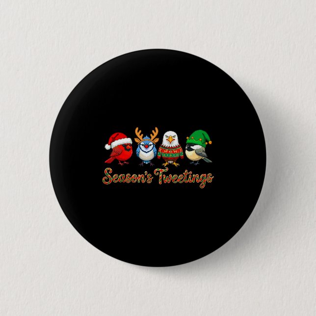 Season's Tweetings Funny Christmas Birdwatcher Squ Button (Vorderseite)