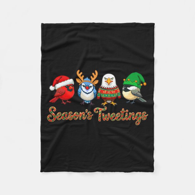 Season's Tweetings Funny Christmas Birdwatcher Squ Fleecedecke (Vorderseite)