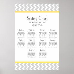 Seating Chart 10 Tables Yellow Grey Chevron Poster