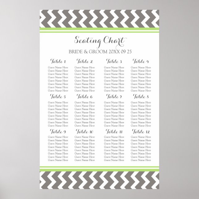 Seating Chart 12 Tables 96 Guest Limon Gray Zickza Poster (Vorne)
