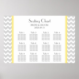 Seating Chart 12 Tables Yellow Grey Chevron Poster