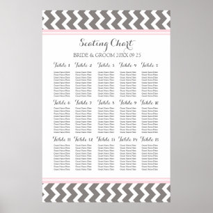 Seating Chart 15 Tabelle 150 Guest Pink Gray Zickz Poster