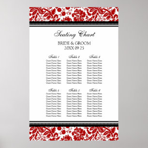 Seating Chart 6 Tabellen 60 Guest Red Black Damask Poster