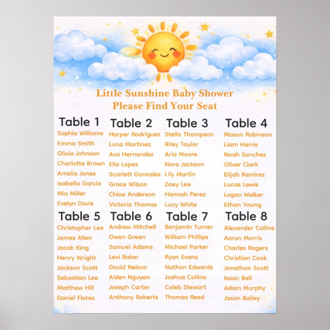 Seating chart baby shower party decor poster (Vorne)