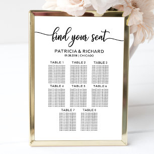 Seating Chart Elegante Calligraphie - 8 Tische Poster