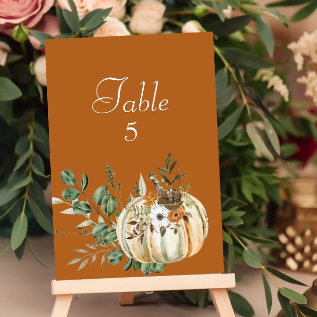 Seating Chart Fall Rustic Brown Floral Pumpkin Tischnummer (Von Creator hochgeladen)