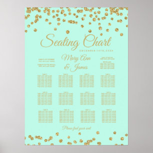 Seating Chart Gold Faux Glitter Confetti Mint Poster