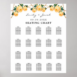 Seating Chart Gold Geometric Orange Floral Wed 200 Poster