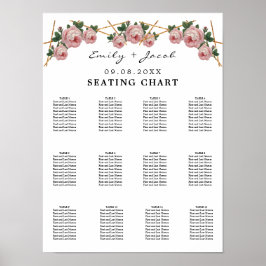 Seating Chart Gold Geometric Pink Floral Wed 120 Poster