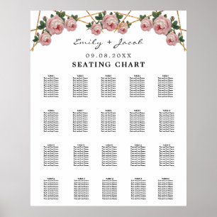 Seating Chart Gold Geometric Pink Floral Wed 200 Poster