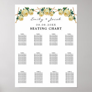 Seating Chart Gold Geometric Yellow Floral Wed 120 Poster