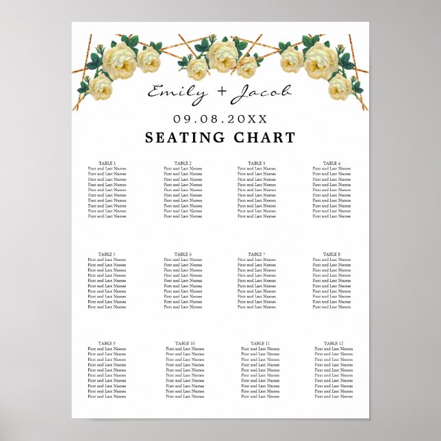 Seating Chart Gold Geometric Yellow Floral Wed 120 Poster (Vorne)