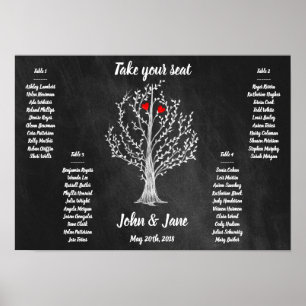 Seating Chart Poster - Baum und rote Herzen Design