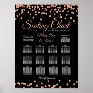 Seating Chart Rose Gold Faux Glitter Confetti Blac Poster