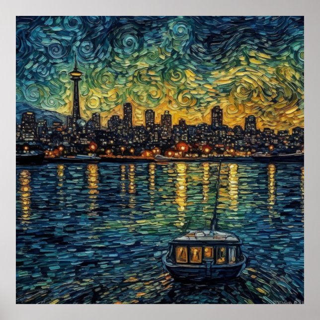 Seatle Space Needle im van-Gogh-Stil Poster (Vorne)