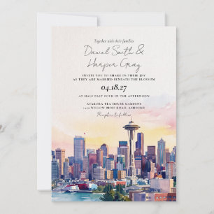 SEATTLE Aquarell-Silhouette Ziel Hochzeit Einladung