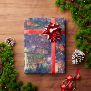 Seattle at Christmas & New Year in Watercolor Geschenkpapier