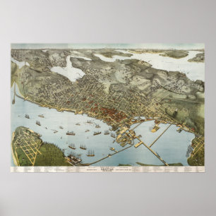 Seattle Birdseye Karte - 1891 (Koch) BigMapBlog Poster