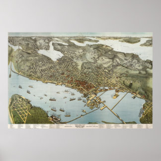 Seattle Birdseye Karte - 1891 (Koch) BigMapBlog Poster
