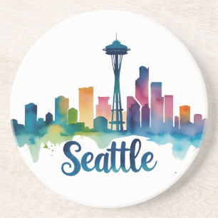Seattle City Aquarell-Skyline Getränkeuntersetzer