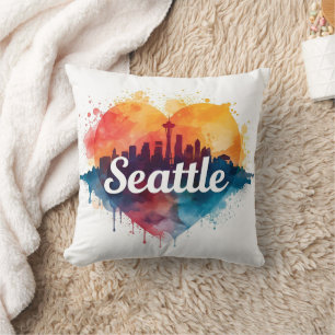 Seattle City Aquarell-Skyline Kissen