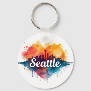 Seattle City Aquarell-Skyline Schlüsselanhänger