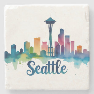 Seattle City Aquarell-Skyline Steinuntersetzer
