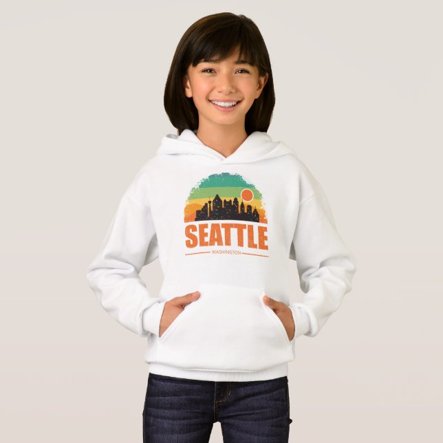 Seattle City Washington USA Vintag Retro Sunset Hoodie (Vorne ganz)