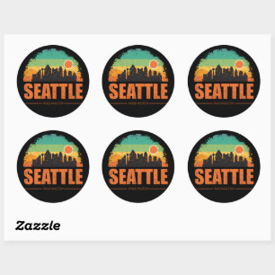 Seattle City Washington USA Vintag Retro Sunset Runder Aufkleber