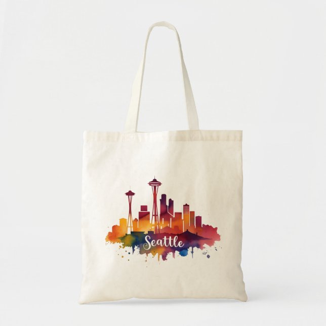 Seattle City watercolor Skyline Tragetasche (Vorne)