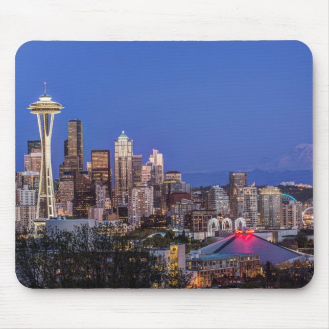 Seattle, Downtown und Rainier am Twilight Mousepad (Vorne)