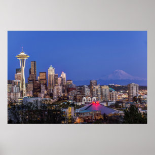 Seattle, Downtown und Rainier am Twilight Poster