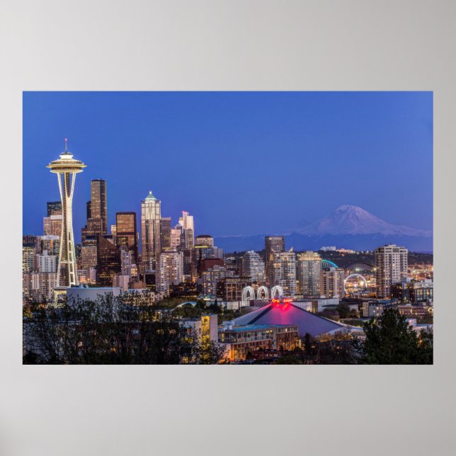 Seattle, Downtown und Rainier am Twilight Poster (Vorne)