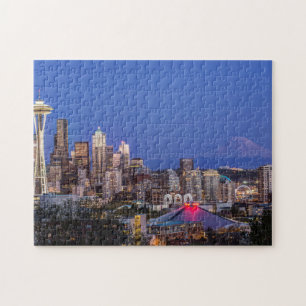 Seattle, Downtown und Rainier am Twilight Puzzle