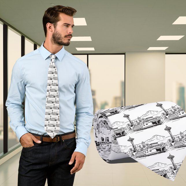 Seattle Ferry & Skyline Line Art Washington Staat Krawatte (Seattle Ferry & Skyline Line Art Washington State Tie)