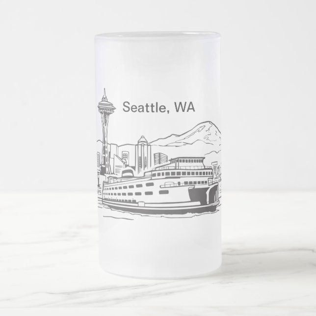 Seattle Ferry & Skyline Line Art Washington Staat Mattglas Bierglas (Mittel)