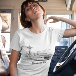 Seattle Ferry & Skyline Line Art Washington Staat T-Shirt