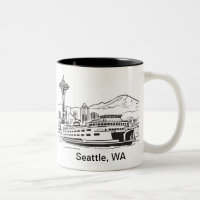 Seattle Ferry & Skyline Line Art Washington Staat