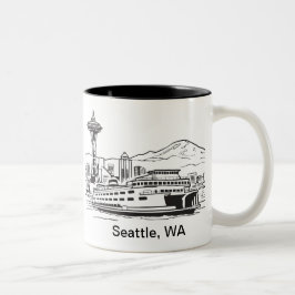 Seattle Ferry & Skyline Line Art Washington Staat Zweifarbige Tasse