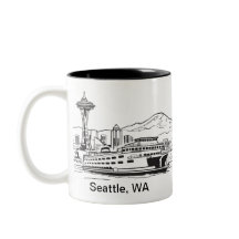 Seattle Ferry & Skyline Line Art Washington Staat