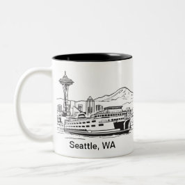 Seattle Ferry & Skyline Line Art Washington Staat Zweifarbige Tasse