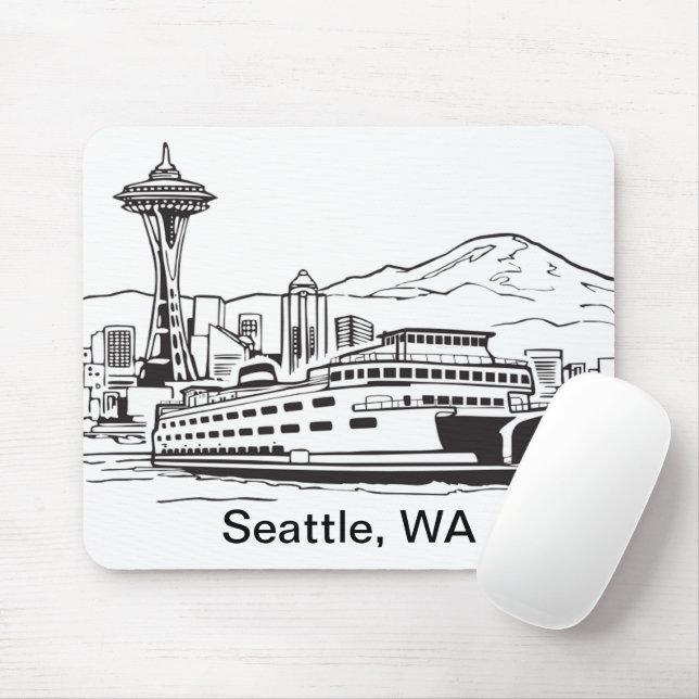 Seattle Ferry & Skyline Washington Staat Line Art Mousepad (Mit Mouse)