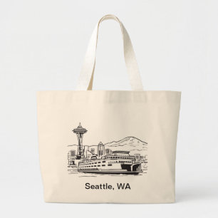 Seattle Ferry Washington Staat Line Art Jumbo Stoffbeutel