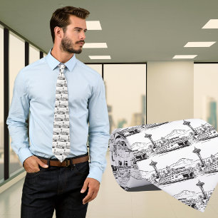 Seattle Ferry Washington Staat Line Art Krawatte